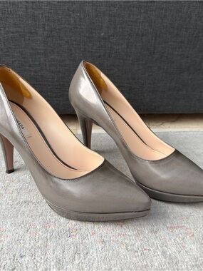 Prada Metallic Silver Leather Pointed-Toe Pumps